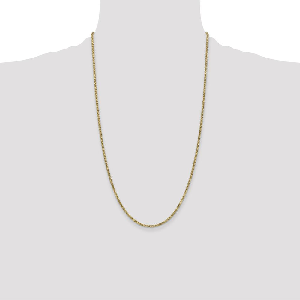 14K Yellow Gold 26" Spiga Chain Necklace - 2.1mm Wheat Design with Lobster Clasp by Oro Pregiato