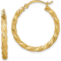 14K Yellow Gold 26mm Twisted Satin Diamond-Cut Hoop Earrings by 0