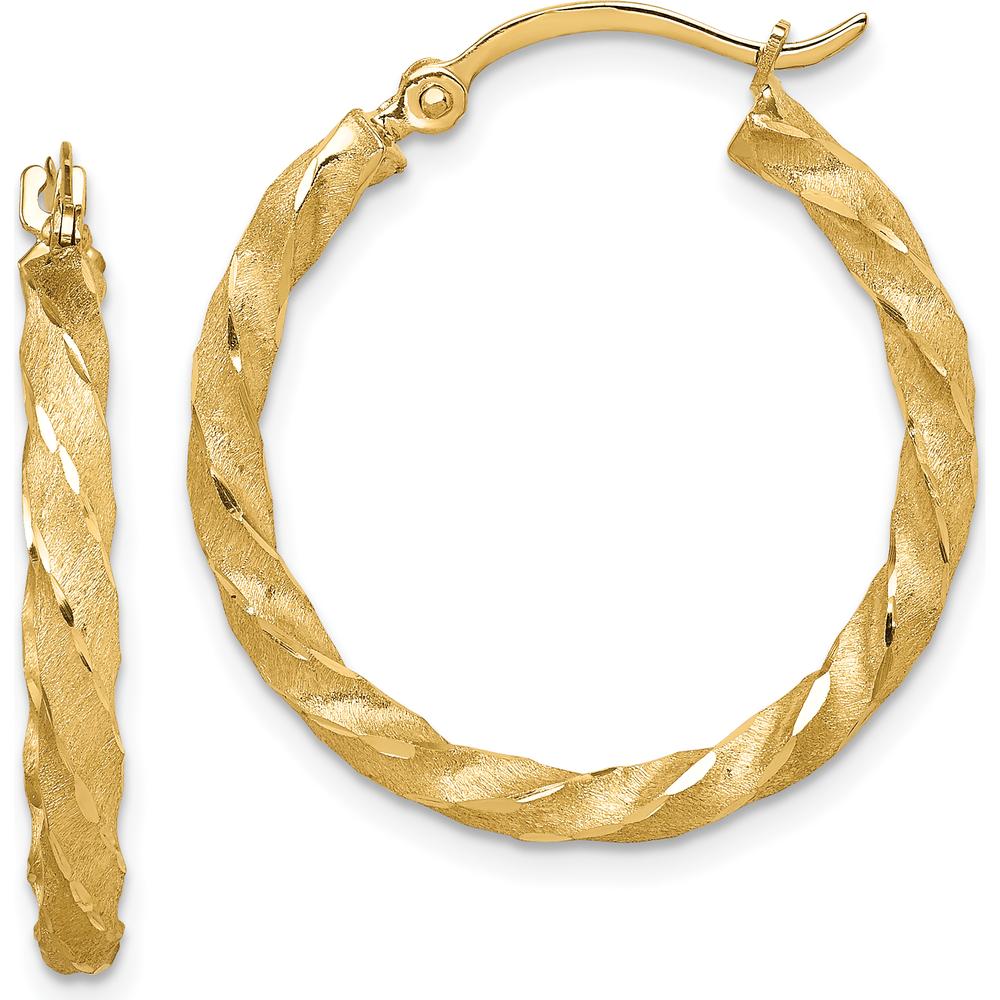 14K Yellow Gold 26mm Twisted Satin Diamond-Cut Hoop Earrings by 0
