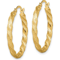 14K Yellow Gold 26mm Twisted Satin Diamond-Cut Hoop Earrings by 0