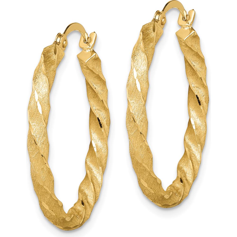 14K Yellow Gold 26mm Twisted Satin Diamond-Cut Hoop Earrings by 0