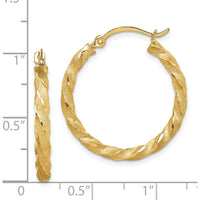 14K Yellow Gold 26mm Twisted Satin Diamond-Cut Hoop Earrings by 0