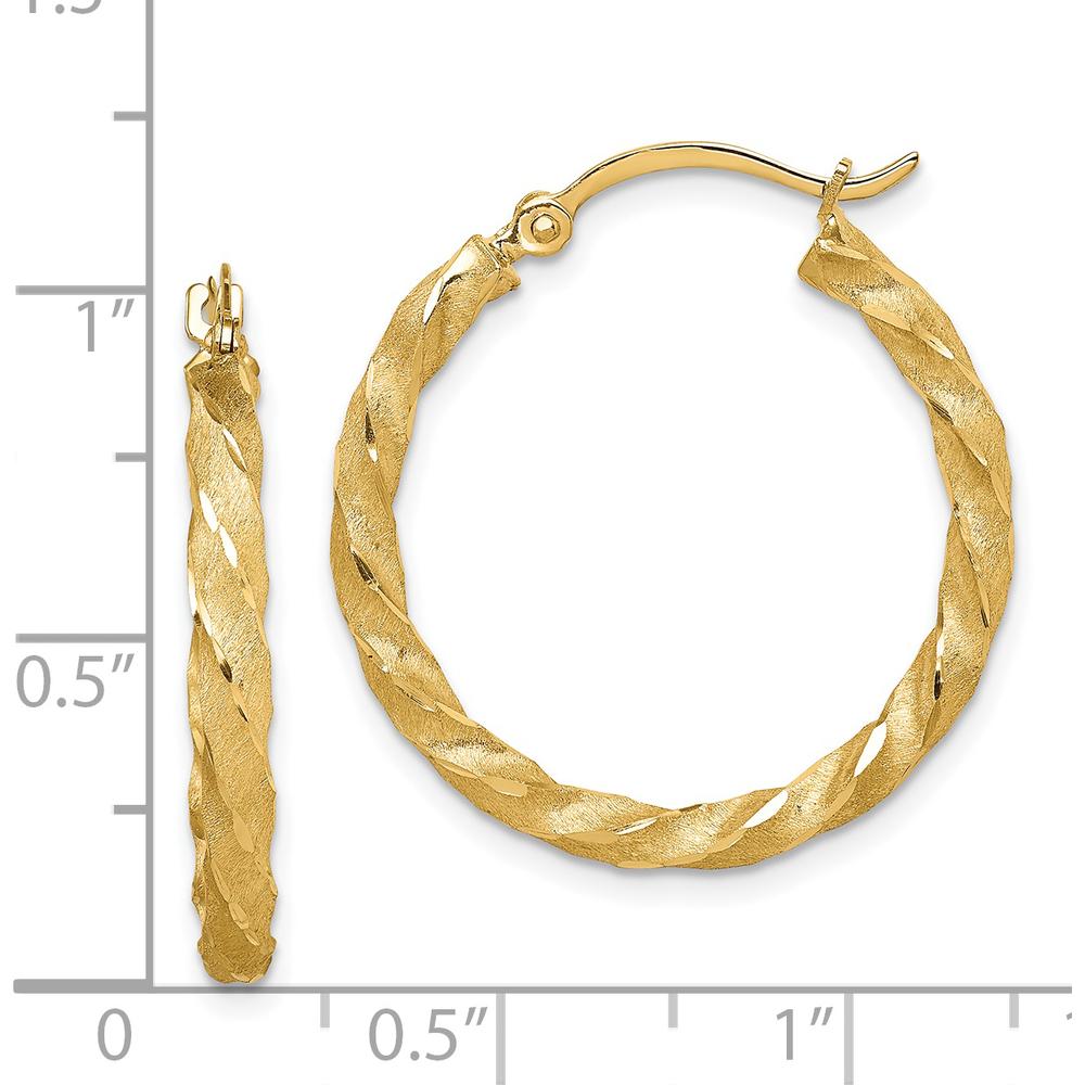 14K Yellow Gold 26mm Twisted Satin Diamond-Cut Hoop Earrings by 0