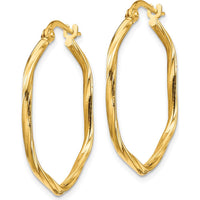 14K Yellow Gold 27.9mm Textured Twist Hexagon Hoop Earrings by 0