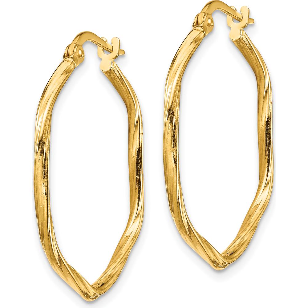 14K Yellow Gold 27.9mm Textured Twist Hexagon Hoop Earrings by 0