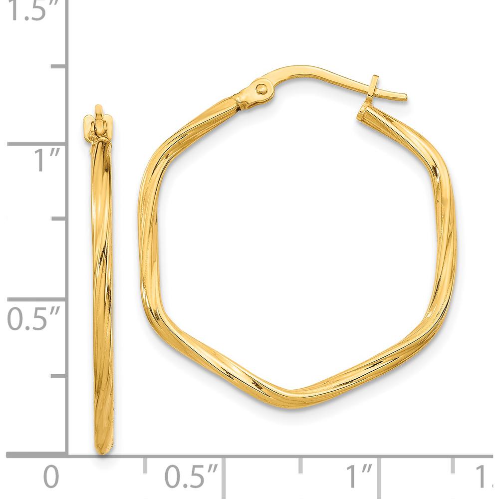 14K Yellow Gold 27.9mm Textured Twist Hexagon Hoop Earrings by 0