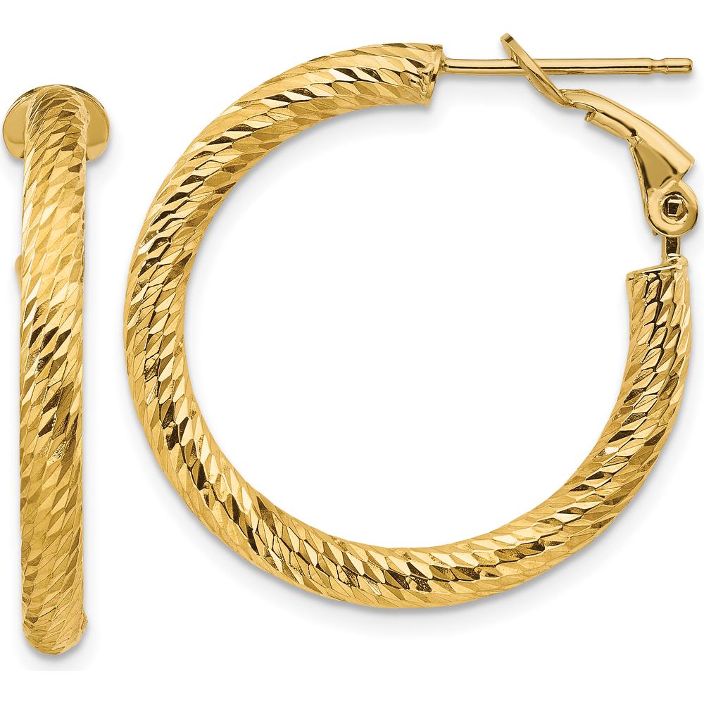 14K Yellow Gold 27mm Diamond-Cut Round Omega Clip Back Hoop Earrings by Oro Pregiato