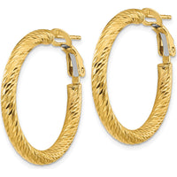 14K Yellow Gold 27mm Diamond-Cut Round Omega Clip Back Hoop Earrings by Oro Pregiato