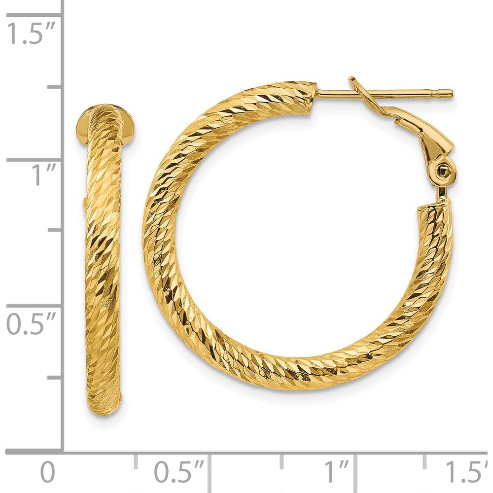 14K Yellow Gold 27mm Diamond-Cut Round Omega Clip Back Hoop Earrings by Oro Pregiato