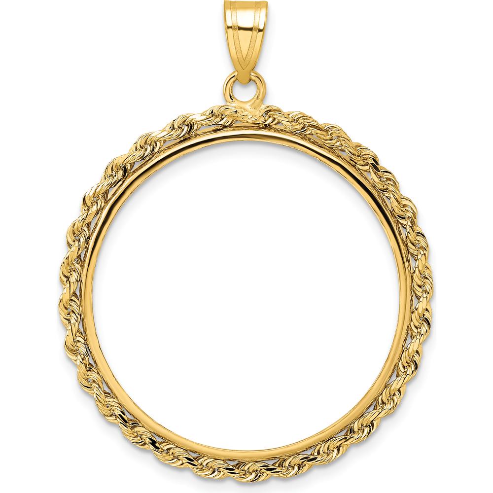 14K Yellow Gold 27mm Polished Rope Coin Bezel Pendant for 1/2 oz. American Eagle by Numis Coin Jewelry