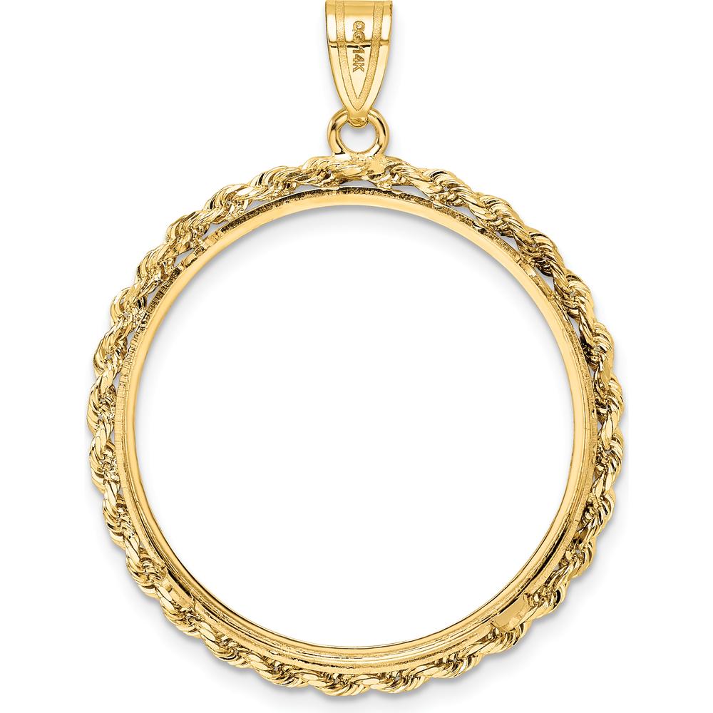 14K Yellow Gold 27mm Polished Rope Coin Bezel Pendant for 1/2 oz. American Eagle by Numis Coin Jewelry