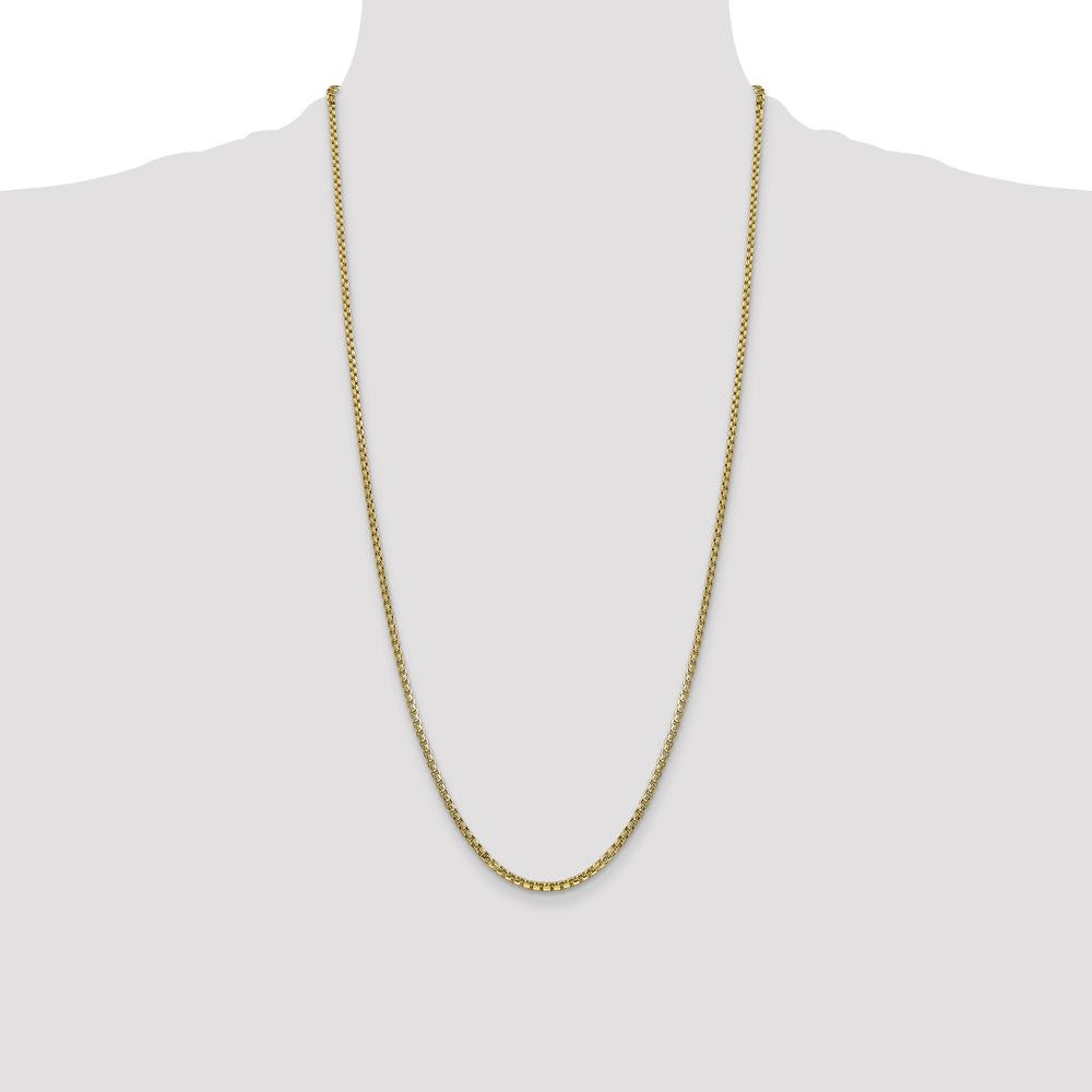 14K Yellow Gold 28" 2.45mm Semi-Solid Round Box Chain Necklace with Lobster Clasp by IBGoodman