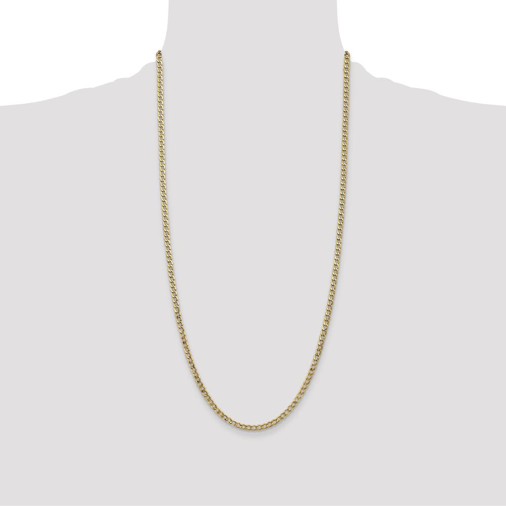 14K Yellow Gold 28" 3.35mm Semi-Solid Curb Chain with Lobster Clasp by Oro Pregiato