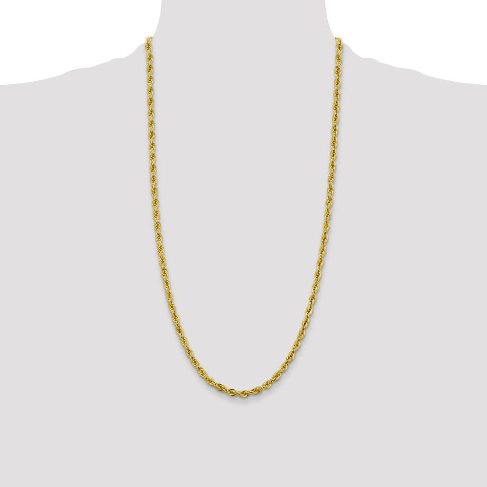 14K Yellow Gold 28" 4.25mm Semi-Solid Rope Chain Necklace with Lobster Clasp by Oro Pregiato