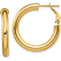 14K Yellow Gold 28.6mm Polished Round Omega Back Hoop Earrings by Oro Pregiato