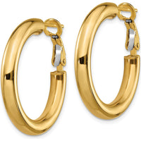 14K Yellow Gold 28.6mm Polished Round Omega Back Hoop Earrings by Oro Pregiato