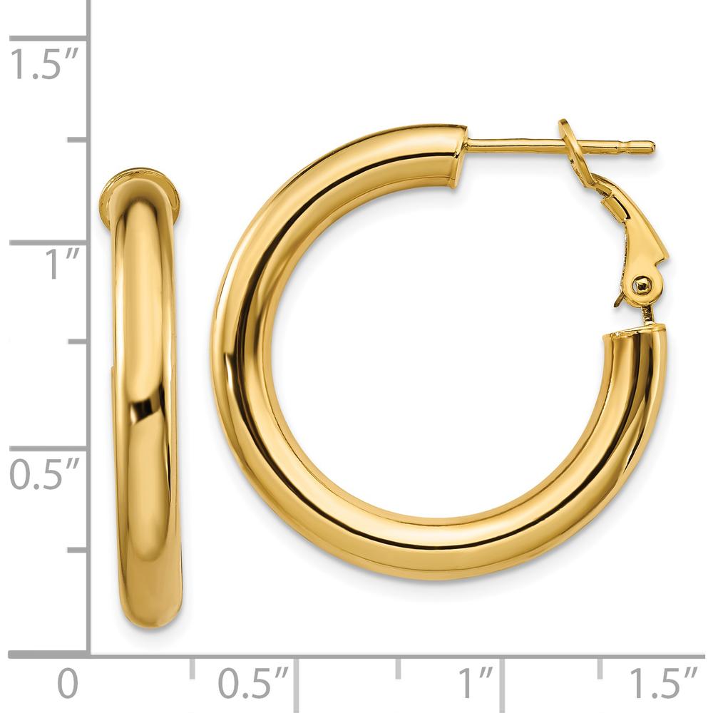 14K Yellow Gold 28.6mm Polished Round Omega Back Hoop Earrings by Oro Pregiato