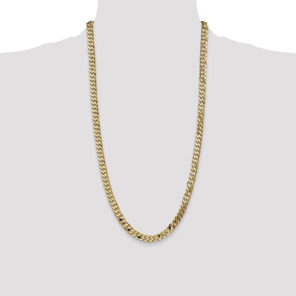 14K Yellow Gold 28" 7.25mm Flat Beveled Curb Chain with Lobster Clasp by Oro Pregiato