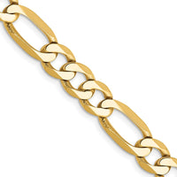 14K Yellow Gold 28" 7mm Flat Figaro Chain Necklace with Lobster Clasp by Oro Pregiato