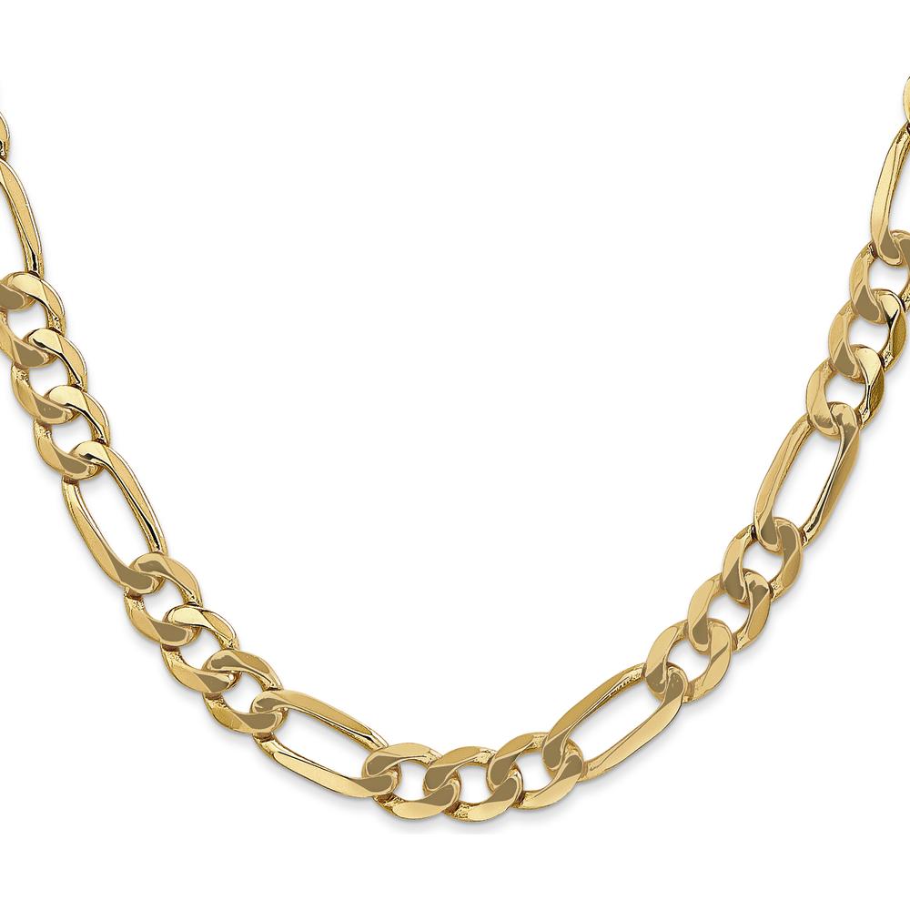 14K Yellow Gold 28" 7mm Flat Figaro Chain Necklace with Lobster Clasp by Oro Pregiato