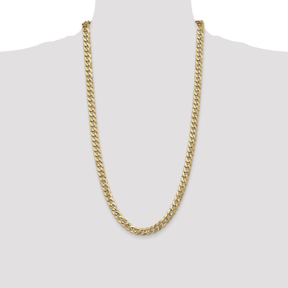 14K Yellow Gold 28" 8mm Flat Beveled Curb Chain Necklace with Lobster Clasp by Oro Pregiato