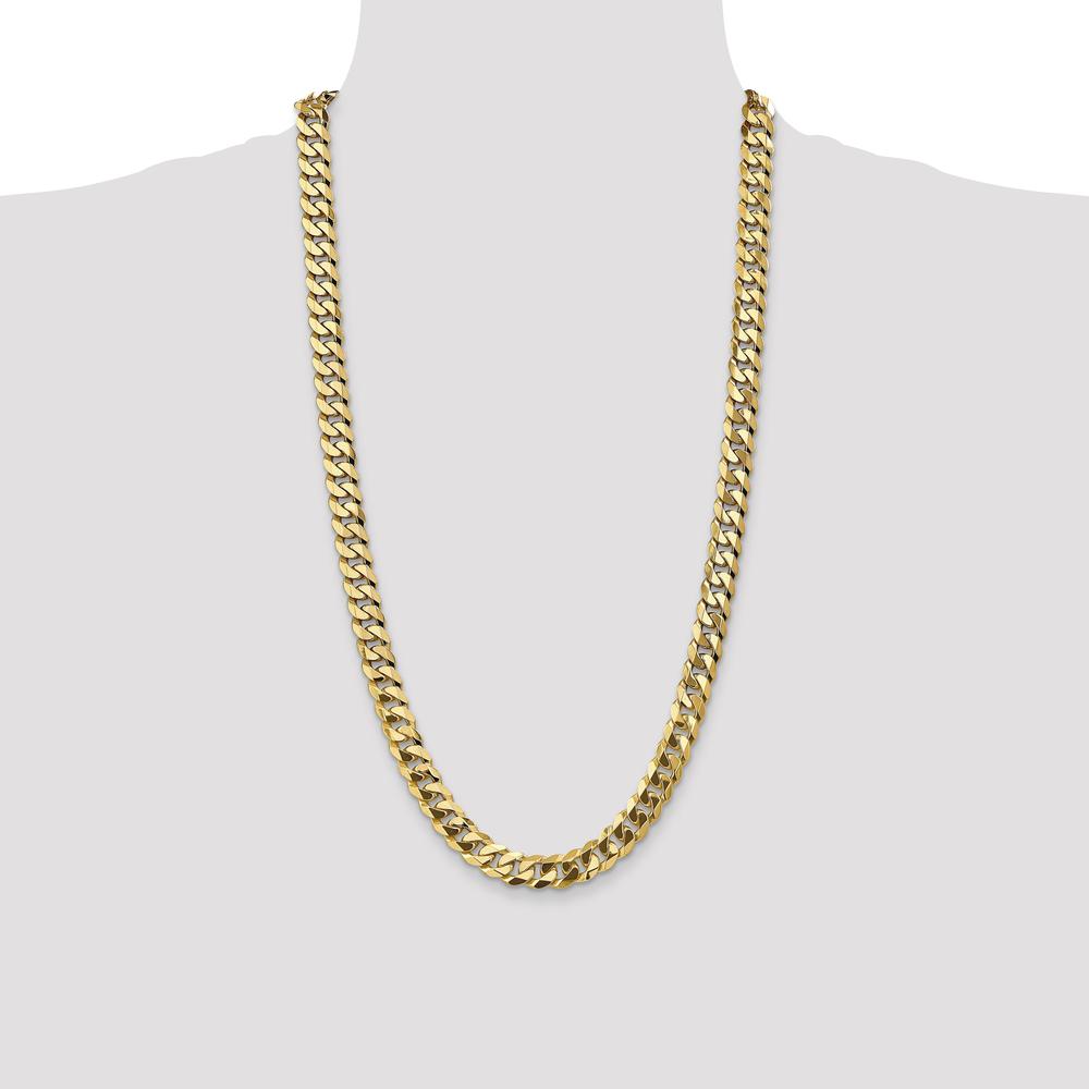 14K Yellow Gold 28" 9.5mm Flat Beveled Curb Chain with Lobster Clasp by Oro Pregiato