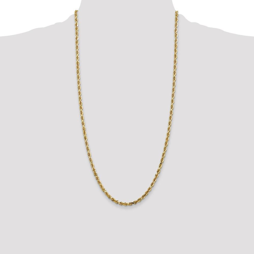 14K Yellow Gold 28" Diamond-Cut Quadruple Rope Chain - 4mm Width with Lobster Clasp by Oro Pregiato