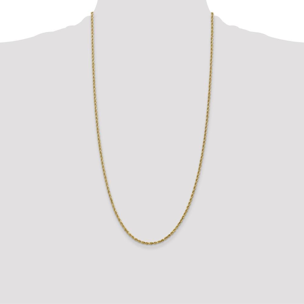14K Yellow Gold 28" Diamond-Cut Rope Chain Necklace with Lobster Clasp - 2.25mm Solid Handcrafted Design