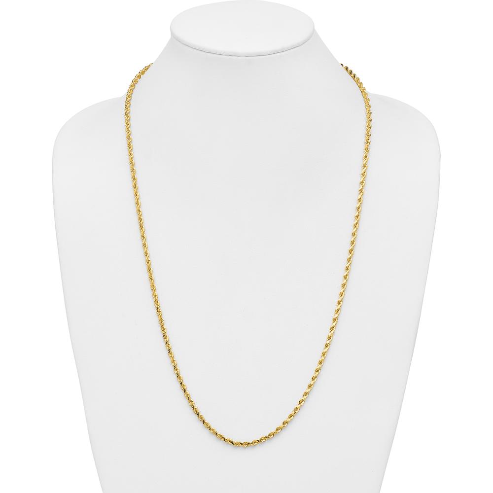 14K Yellow Gold 28" Diamond-Cut Rope Chain Necklace with Lobster Clasp - 3.5mm Solid Handmade Design