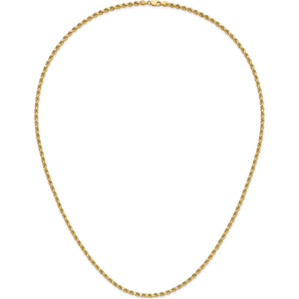 14K Yellow Gold 28" Diamond-Cut Rope Chain Necklace with Lobster Clasp - 3.5mm Solid Handmade Design