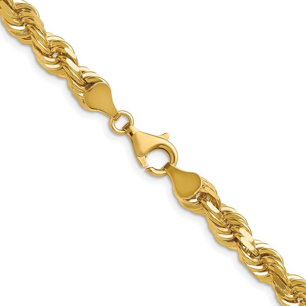 14K Yellow Gold 28" Diamond-Cut Rope Chain with Fancy Lobster Clasp - 6.5mm Width