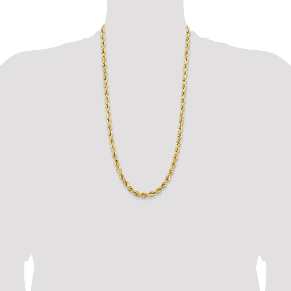 14K Yellow Gold 28" Diamond-Cut Rope Chain with Fancy Lobster Clasp - 6.5mm Width