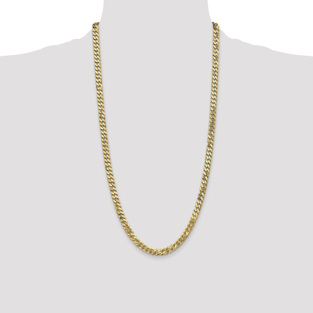 14K Yellow Gold 28" Flat Beveled Curb Chain Necklace - 6.25mm Width, Lobster Clasp Closure by Oro Pregiato