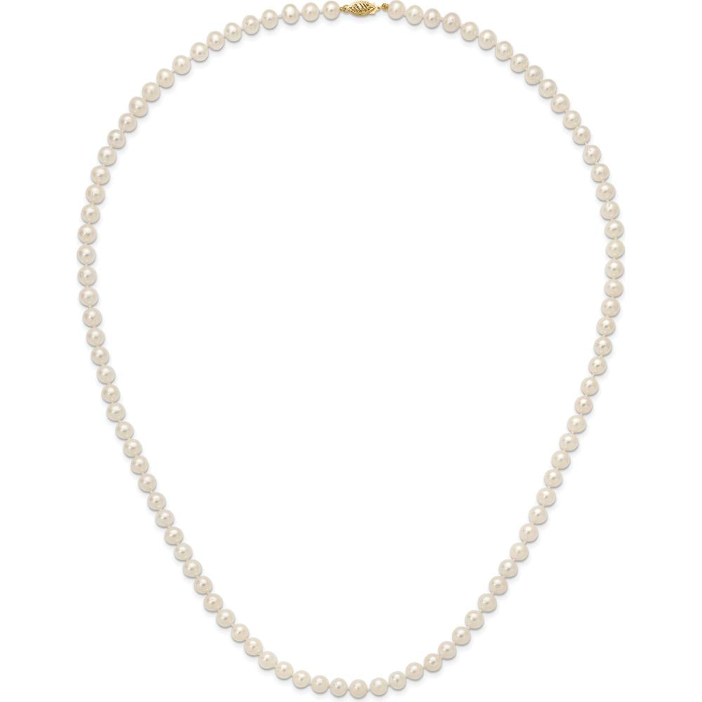 14K Yellow Gold 28" Freshwater Cultured Pearl Necklace - 7-8 mm Near-Round Pearls by Monteluci Fine Jewelry
