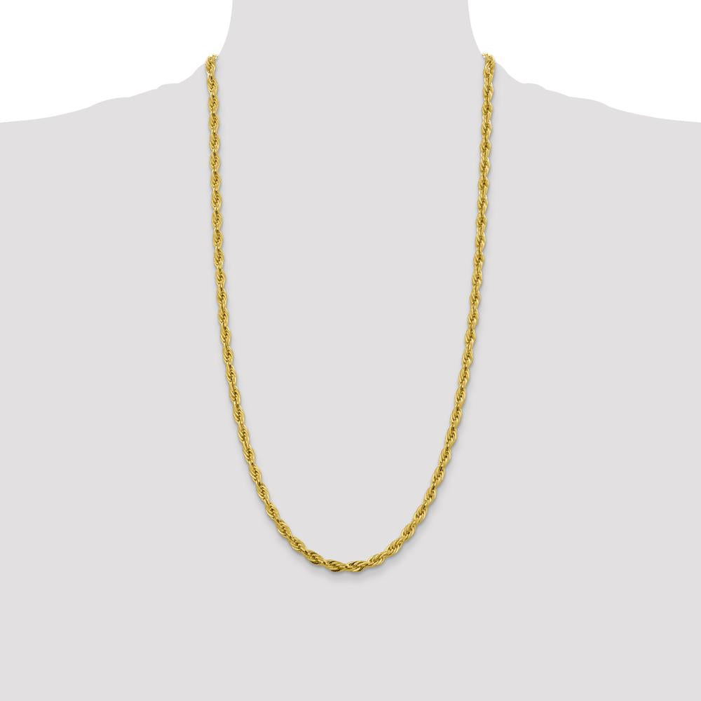 14K Yellow Gold 28 Inch 4.75mm Semi-Solid Rope Chain with Lobster Clasp by Oro Pregiato