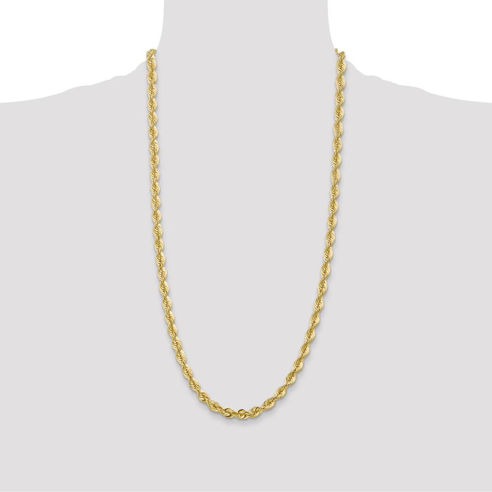 14K Yellow Gold 28" Regular Rope Chain with Fancy Lobster Clasp - 6mm Width