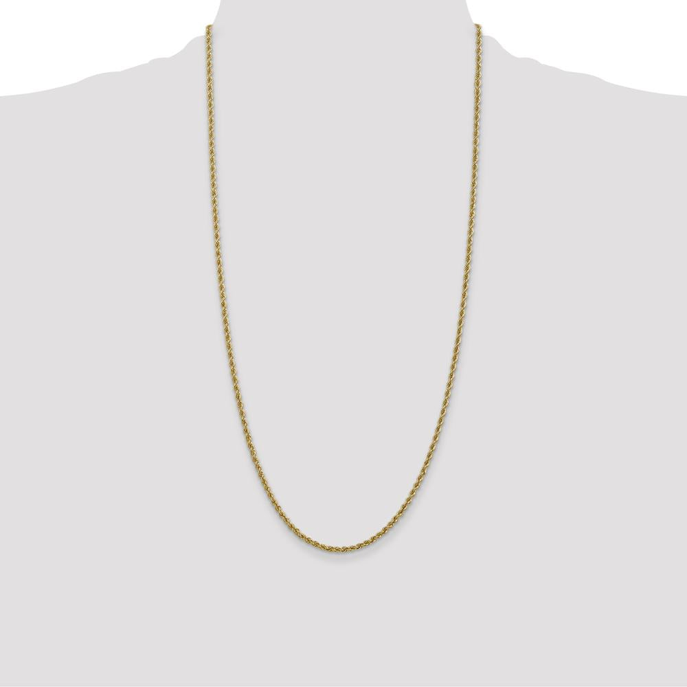 14K Yellow Gold 28" Rope Chain Necklace - 2.5mm Width with Lobster Clasp