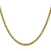 14K Yellow Gold 28" Rope Chain Necklace with Polished 3mm Links and Lobster Clasp