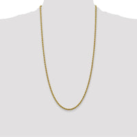 14K Yellow Gold 28" Rope Chain Necklace with Polished 3mm Links and Lobster Clasp