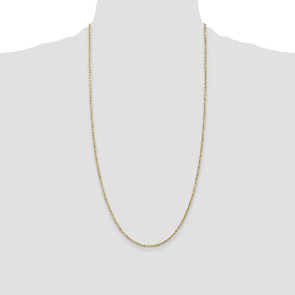 14K Yellow Gold 28" Rope Chain Necklace with Polished Finish - 1.5mm Solid Links