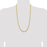 14K Yellow Gold 28" Semi-Solid Rope Chain - 7mm Width with Lobster Clasp by Oro Pregiato