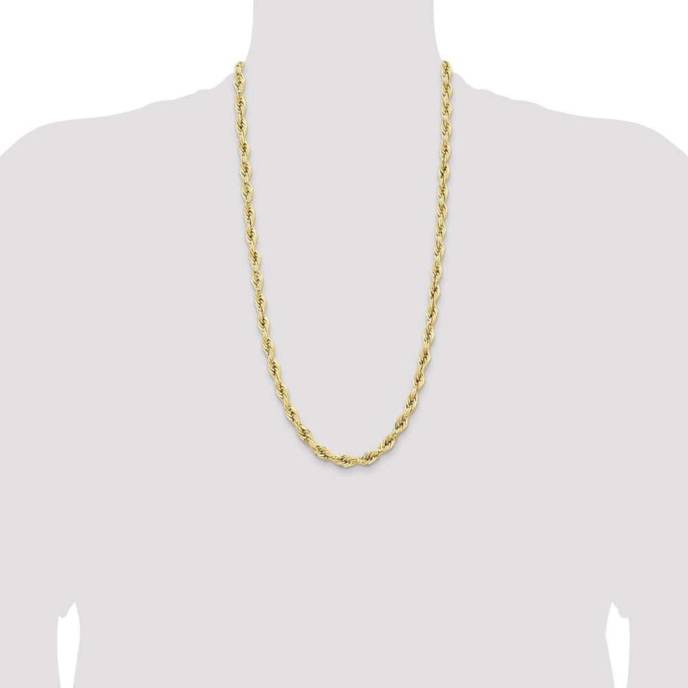 14K Yellow Gold 28" Semi-Solid Rope Chain - 7mm Width with Lobster Clasp by Oro Pregiato