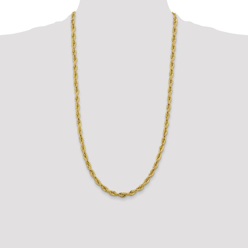 14K Yellow Gold 28" Semi-Solid Rope Chain Necklace with Lobster Clasp - 5.4mm by Oro Pregiato