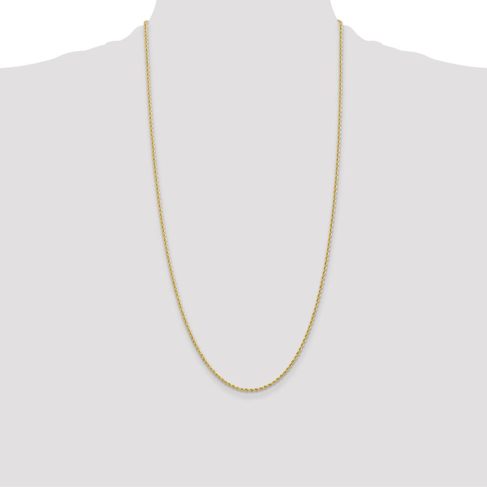 14K Yellow Gold 28" Solid Rope Chain Necklace with Lobster Clasp - 2mm Width