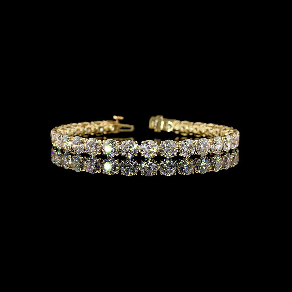 14K Yellow Gold 28-Stone Tennis Bracelet with Round Brilliant Cut Lab Diamonds - E-F VS1 Quality, 20.01 Carat Total Diamond Weight - Covaloro Fine Jewelry