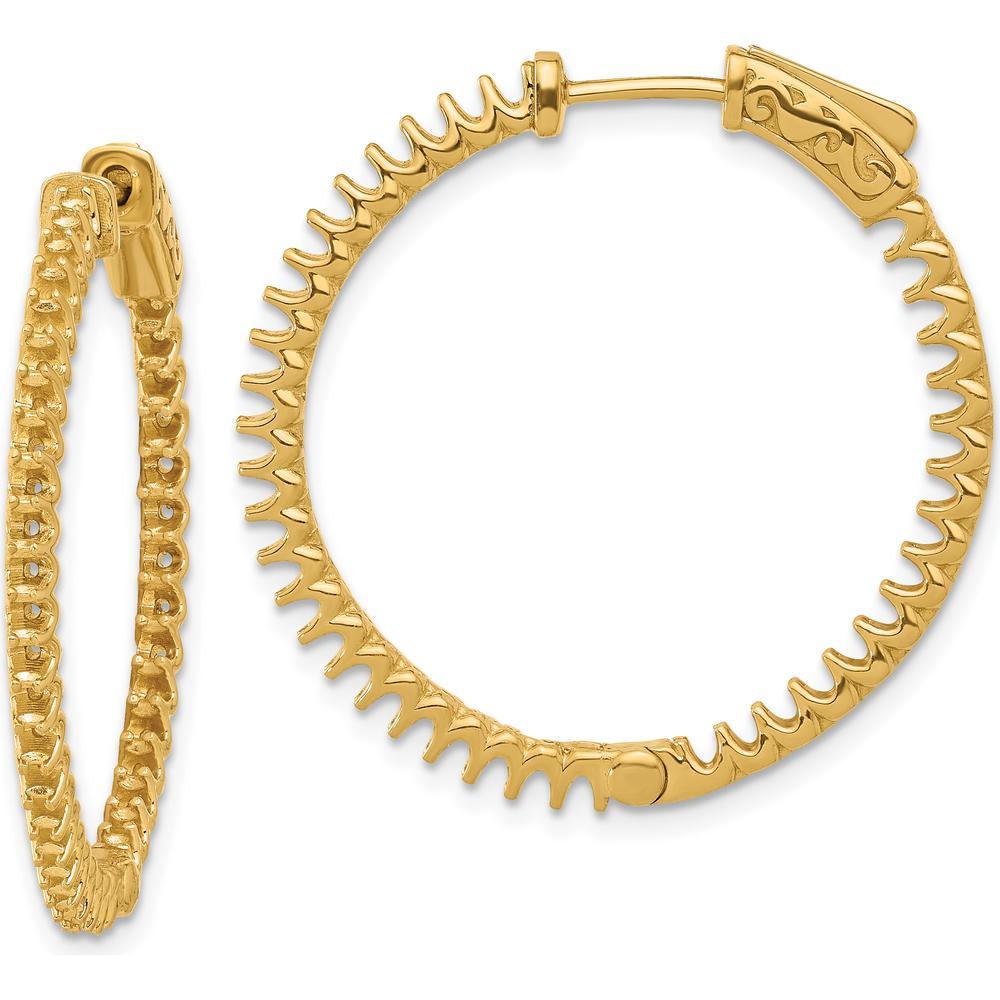 14K Yellow Gold 29.3mm In/Out Hoop Earrings with Zigzag Pattern and Safety Clasp Closure by Oro Pregiato