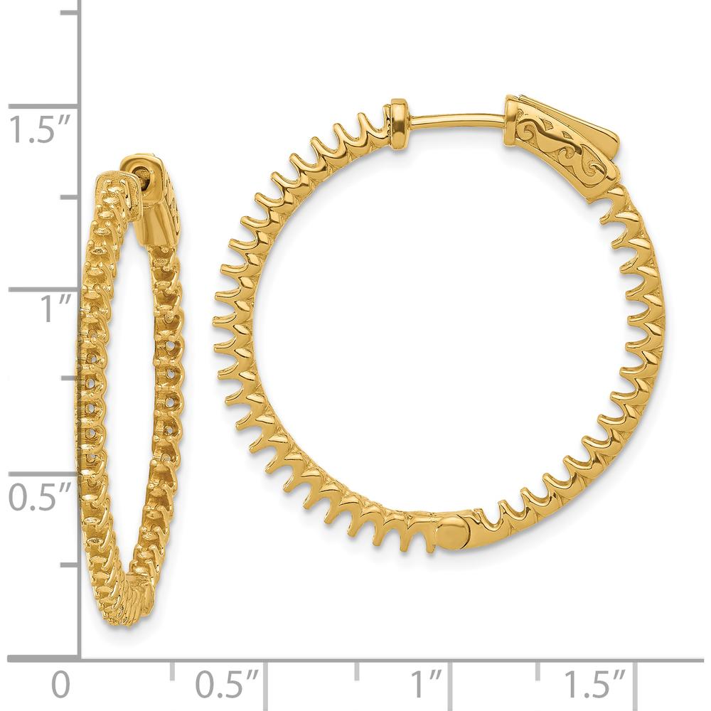 14K Yellow Gold 29.3mm In/Out Hoop Earrings with Zigzag Pattern and Safety Clasp Closure by Oro Pregiato