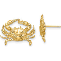 14K Yellow Gold 2D Blue Crab Post Earrings - Polished Finish by 0