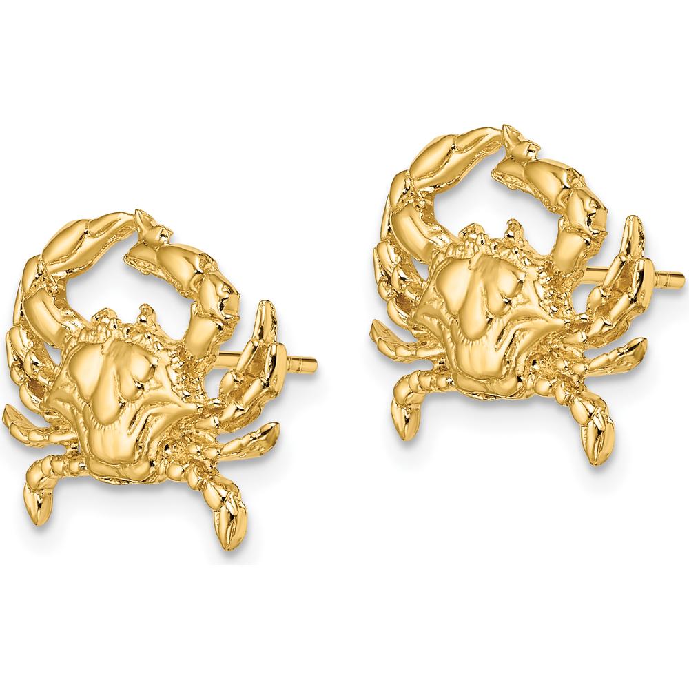 14K Yellow Gold 2D Blue Crab Post Earrings - Polished Finish by 0