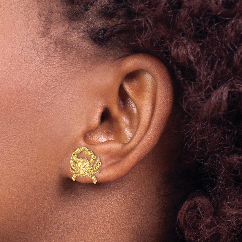 14K Yellow Gold 2D Blue Crab Post Earrings - Polished Finish by 0